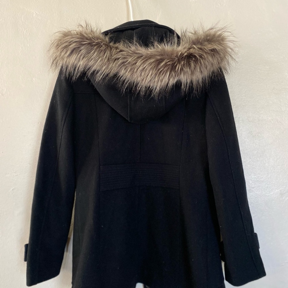 Kenneth Cole Women's Black Wool Fur Hood Trim Winter Coat Jacket, Size Small - Picture 5 of 5